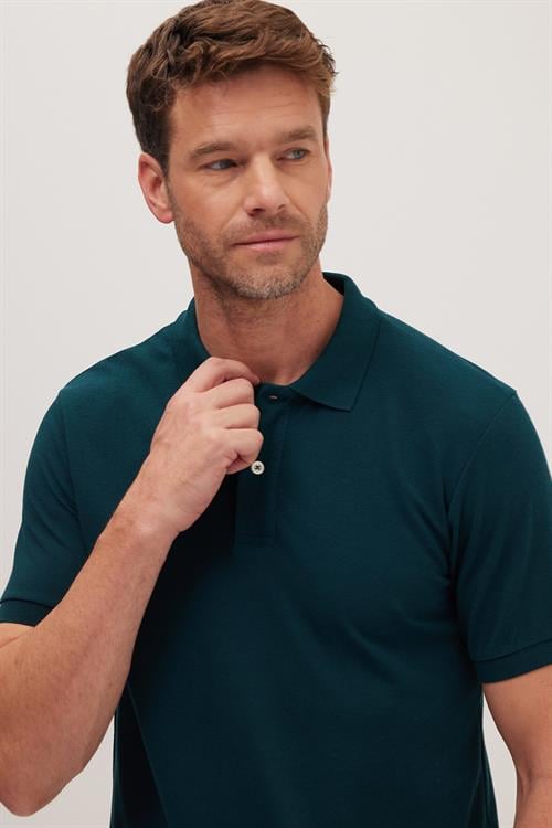 Erkek Slim Fit Dar Kesim Pamuklu Yumuşak Dokulu Serin Tutan Kumaş Düz Pike Yeşil Polo Yaka Tişört