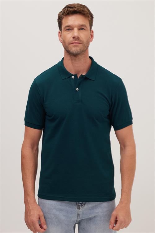 Erkek Slim Fit Dar Kesim Pamuklu Yumuşak Dokulu Serin Tutan Kumaş Düz Pike Yeşil Polo Yaka Tişört