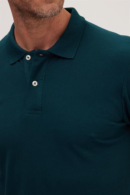 Erkek Slim Fit Dar Kesim Pamuklu Yumuşak Dokulu Serin Tutan Kumaş Düz Pike Yeşil Polo Yaka Tişört
