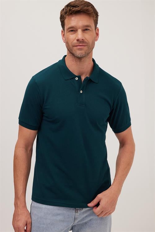 Erkek Slim Fit Dar Kesim Pamuklu Yumuşak Dokulu Serin Tutan Kumaş Düz Pike Yeşil Polo Yaka Tişört