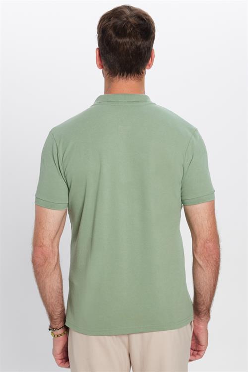 Erkek Slim Fit Dar Kesim Pamuklu Yumuşak Dokulu Serin Tutan Kumaş Düz Pike Haki Polo Yaka Tişört