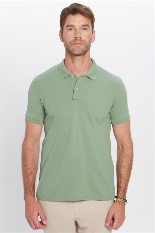 Erkek Slim Fit Dar Kesim Pamuklu Yumuşak Dokulu Serin Tutan Kumaş Düz Pike Haki Polo Yaka Tişört
