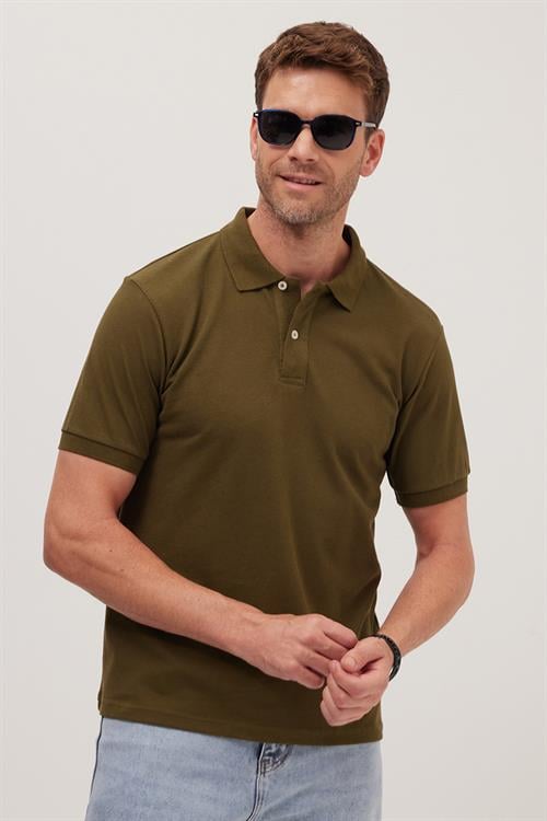 Erkek Slim Fit Dar Kesim Pamuklu Yumuşak Dokulu Serin Tutan Kumaş Düz Pike Yeşil Polo Yaka Tişört