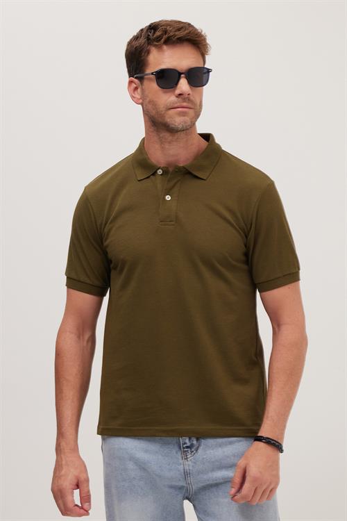 Erkek Slim Fit Dar Kesim Pamuklu Yumuşak Dokulu Serin Tutan Kumaş Düz Pike Yeşil Polo Yaka Tişört