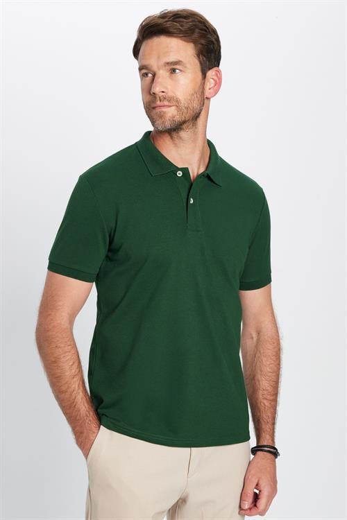 Erkek Slim Fit Dar Kesim Pamuklu Yumuşak Dokulu Serin Tutan Kumaş Düz Pike Haki Polo Yaka Tişört