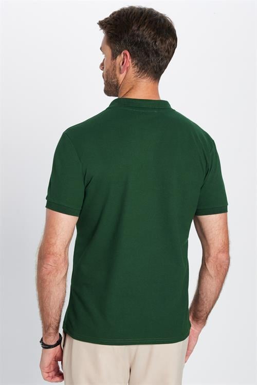 Erkek Slim Fit Dar Kesim Pamuklu Yumuşak Dokulu Serin Tutan Kumaş Düz Pike Haki Polo Yaka Tişört