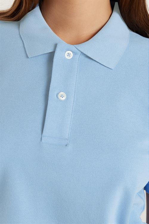 Erkek Slim Fit Dar Kesim Pamuklu Yumuşak Doku Nefes Alan Kumaş Kıvrılmaz Yaka Mavi Polo Yaka Tişört
