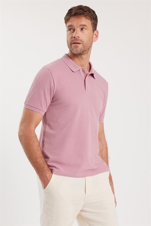 Erkek Slim Fit Dar Kesim Pamuklu Yumuşak Dokulu Serin Tutan Kumaş Düz Pike Lila Polo Yaka Tişört