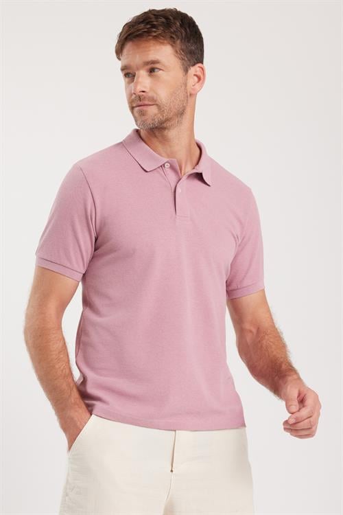 Erkek Slim Fit Dar Kesim Pamuklu Yumuşak Dokulu Serin Tutan Kumaş Düz Pike Lila Polo Yaka Tişört