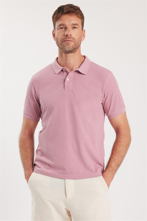 Erkek Slim Fit Dar Kesim Pamuklu Yumuşak Dokulu Serin Tutan Kumaş Düz Pike Lila Polo Yaka Tişört