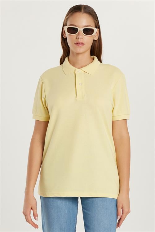 Erkek Slim Fit Dar Kesim Pamuklu Yumuşak Doku Nefes Alan Kumaş Kıvrılmaz Yaka Sarı Polo Yaka Tişört