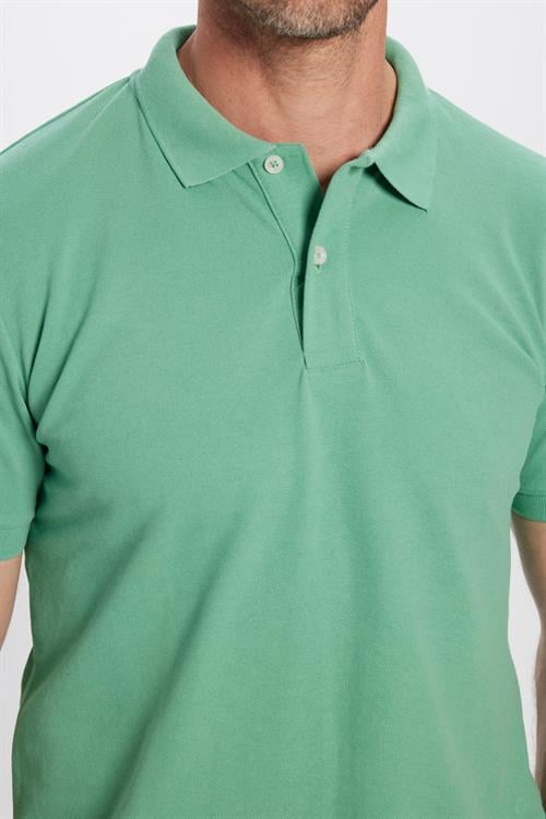 Erkek Slim Fit Dar Kesim Pamuklu Yumuşak Dokulu Serin Tutan Kumaş Düz Pike Yeşil Polo Yaka Tişört