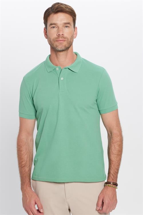 Erkek Slim Fit Dar Kesim Pamuklu Yumuşak Dokulu Serin Tutan Kumaş Düz Pike Yeşil Polo Yaka Tişört