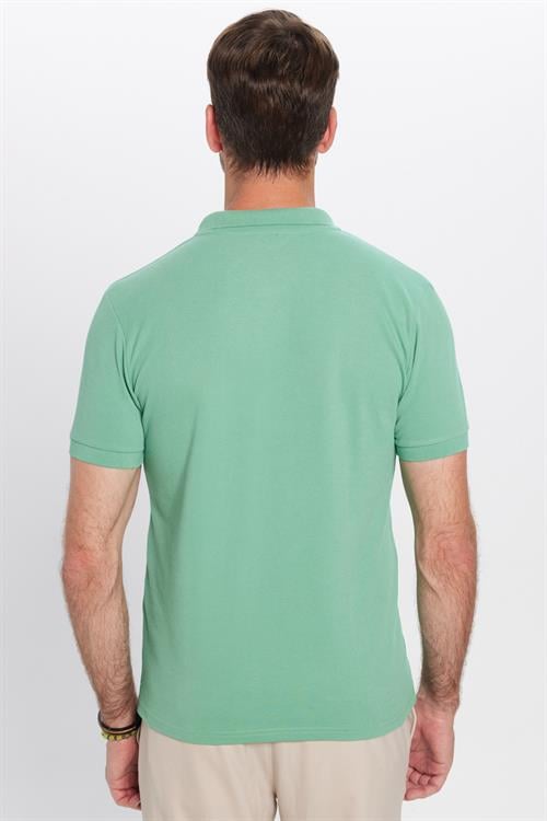 Erkek Slim Fit Dar Kesim Pamuklu Yumuşak Dokulu Serin Tutan Kumaş Düz Pike Yeşil Polo Yaka Tişört