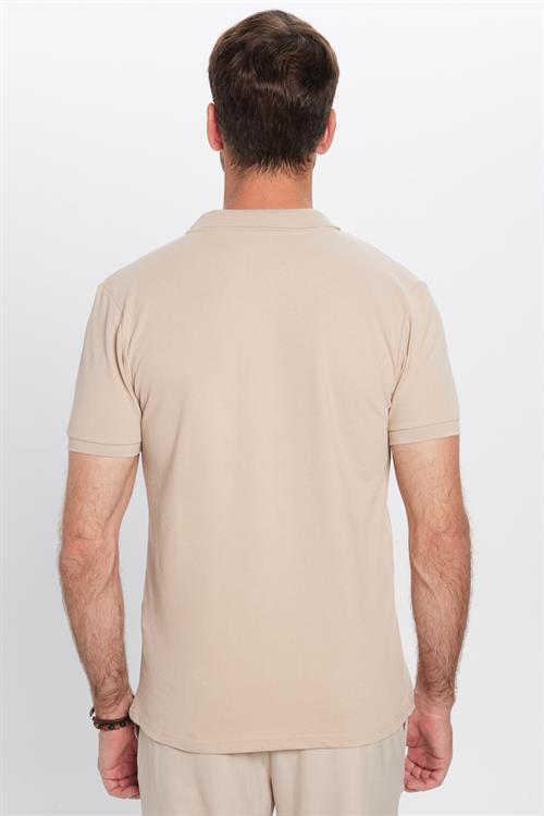 Erkek Slim Fit Dar Kesim Pamuklu Yumuşak Dokulu Serin Tutan Kumaş Düz Pike Taş Renk Polo Yaka Tişört