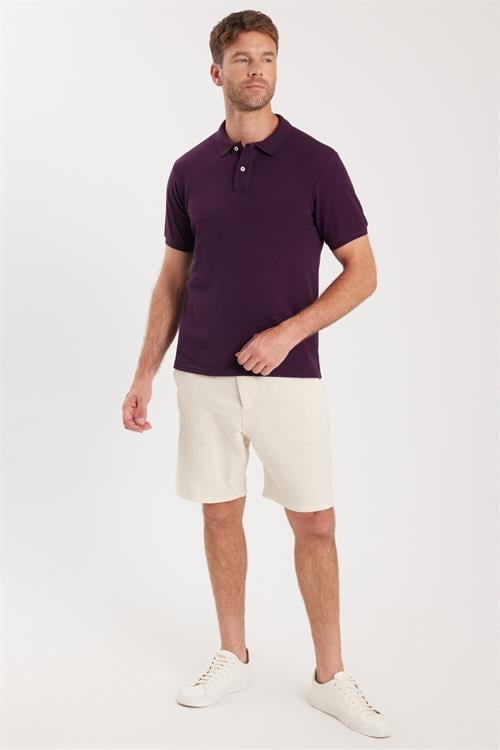 Erkek Slim Fit Dar Kesim Pamuklu Yumuşak Dokulu Serin Tutan Kumaş Düz Pike Mürdüm Polo Yaka Tişört