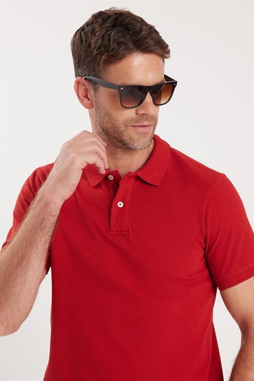 Erkek Slim Fit Dar Kesim Pamuklu Yumuşak Dokulu Serin Tutan Kumaş Düz Pike Bordo Polo Yaka Tişört