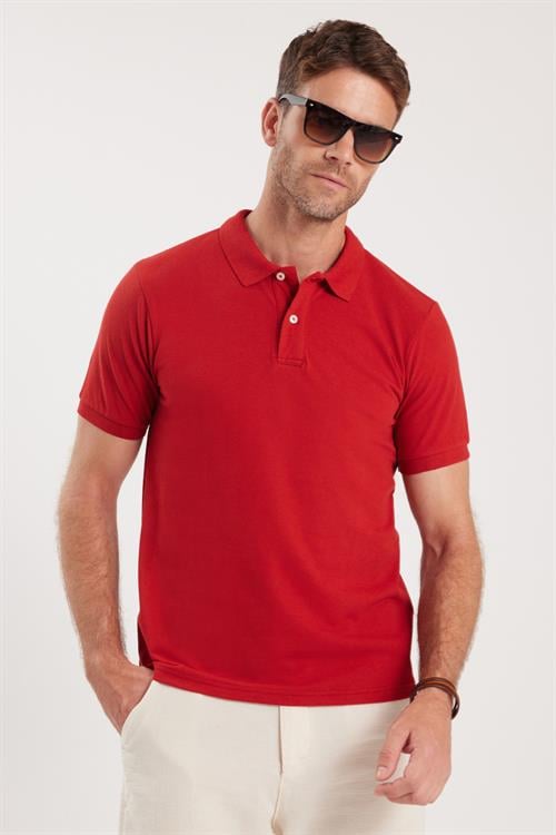 Erkek Slim Fit Dar Kesim Pamuklu Yumuşak Dokulu Serin Tutan Kumaş Düz Pike Bordo Polo Yaka Tişört