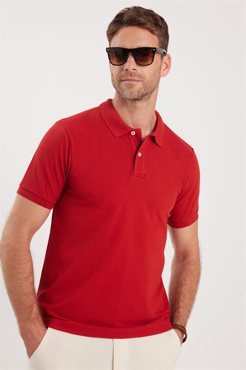 Erkek Slim Fit Dar Kesim Pamuklu Yumuşak Dokulu Serin Tutan Kumaş Düz Pike Bordo Polo Yaka Tişört