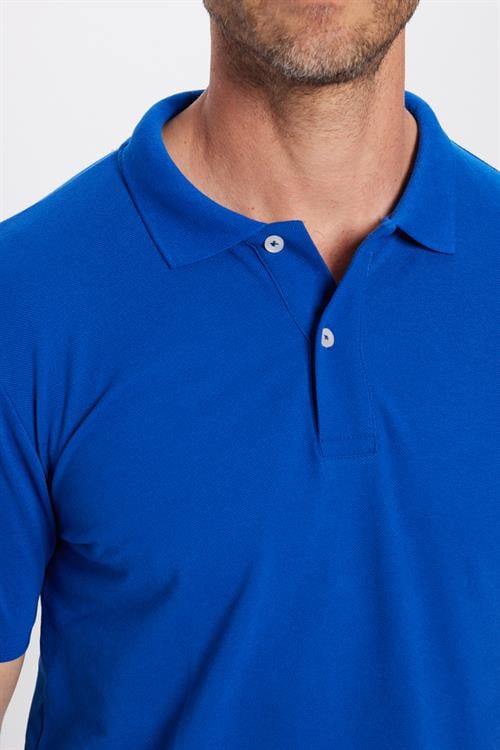 Erkek Slim Fit Dar Kesim Pamuklu Yumuşak Dokulu Serin Tutan Kumaş Düz Saks Mavi Polo Yaka Tişört