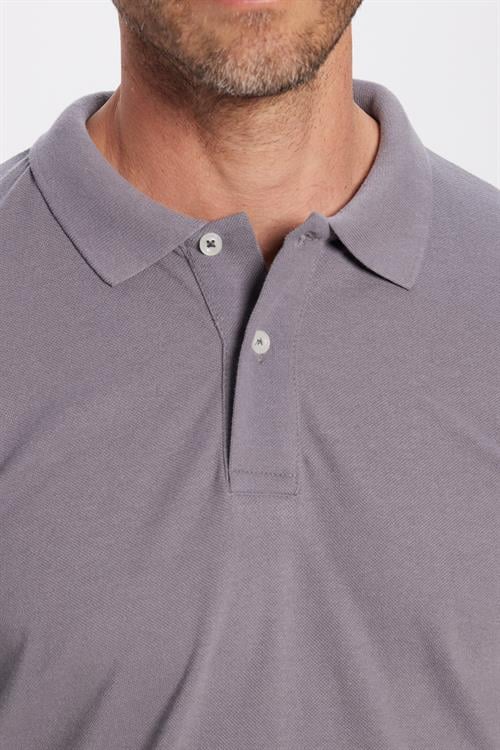 Erkek Slim Fit Dar Kesim Pamuklu Yumuşak Doku Nefes Alan Kumaş Kıvrılmaz Yaka Gri Polo Yaka Tişört