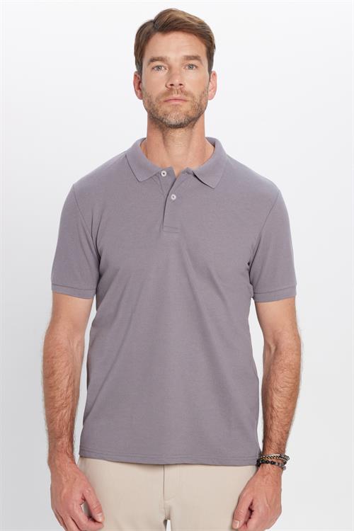 Erkek Slim Fit Dar Kesim Pamuklu Yumuşak Doku Nefes Alan Kumaş Kıvrılmaz Yaka Gri Polo Yaka Tişört