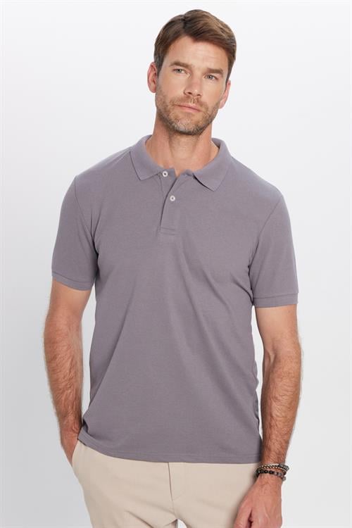 Erkek Slim Fit Dar Kesim Pamuklu Yumuşak Doku Nefes Alan Kumaş Kıvrılmaz Yaka Gri Polo Yaka Tişört