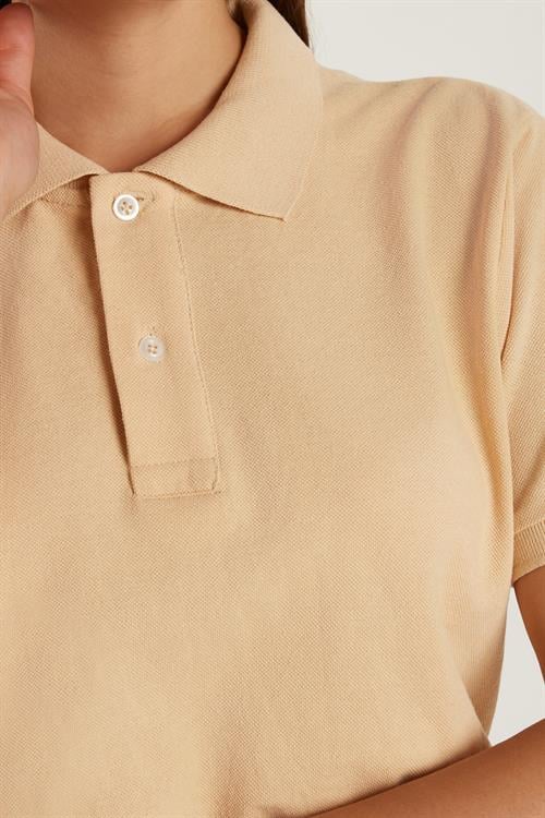Erkek Slim Fit Dar Kesim Pamuklu Yumuşak Doku Nefes Alan Kumaş Kıvrılmaz Yaka Bej Polo Yaka Tişört