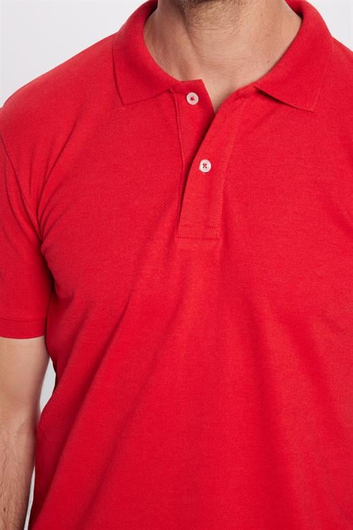 Erkek Slim Fit Dar Kesim Pamuklu Yumuşak Dokulu Serin Tutan Kumaş Düz Pike Kırmızı Polo Yaka Tişört