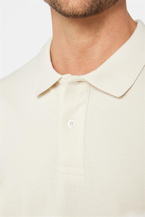 Erkek Slim Fit Dar Kesim Pamuklu Yumuşak Doku Nefes Alan Kumaş Kıvrılmaz Yaka Ekru Polo Yaka Tişört