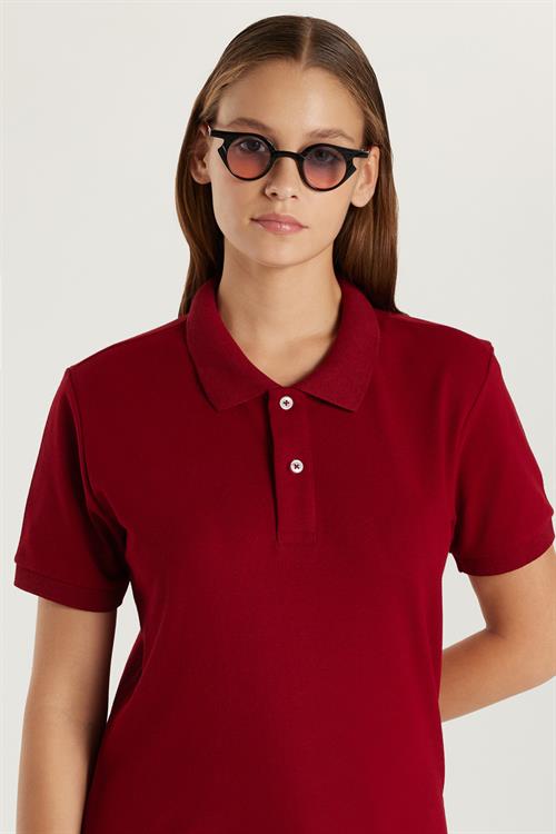Erkek Slim Fit Dar Kesim Pamuklu Yumuşak Doku Nefes Alan Kumaş Kıvrılmaz Yaka Bordo Polo Yaka Tişört