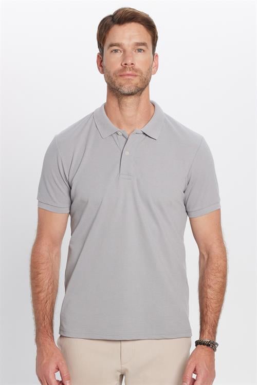 Erkek Slim Fit Dar Kesim Pamuklu Yumuşak Dokulu Serin Tutan Kumaş Düz Pike Gri Polo Yaka Tişört