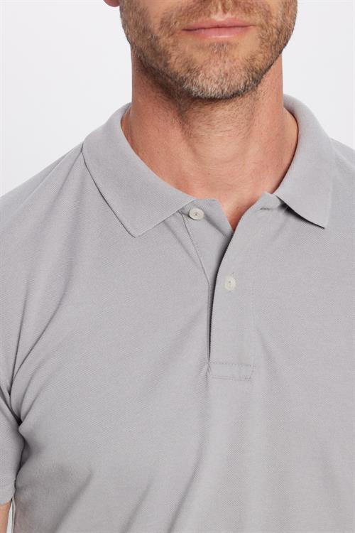 Erkek Slim Fit Dar Kesim Pamuklu Yumuşak Dokulu Serin Tutan Kumaş Düz Pike Gri Polo Yaka Tişört
