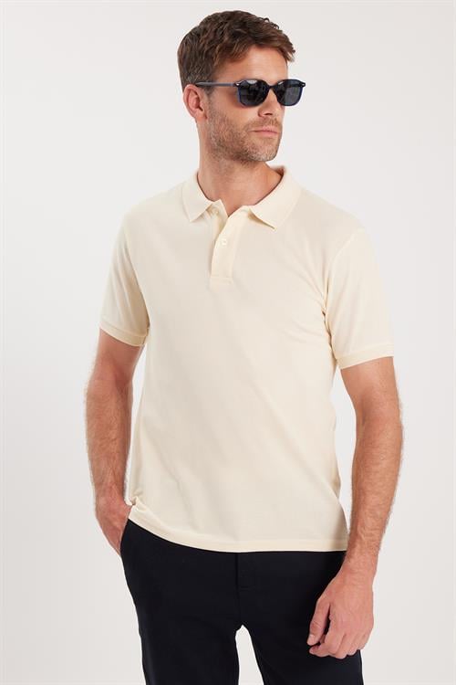 Erkek Slim Fit Dar Kesim Pamuklu Yumuşak Dokulu Serin Tutan Kumaş Düz Pike Sarı Polo Yaka Tişört