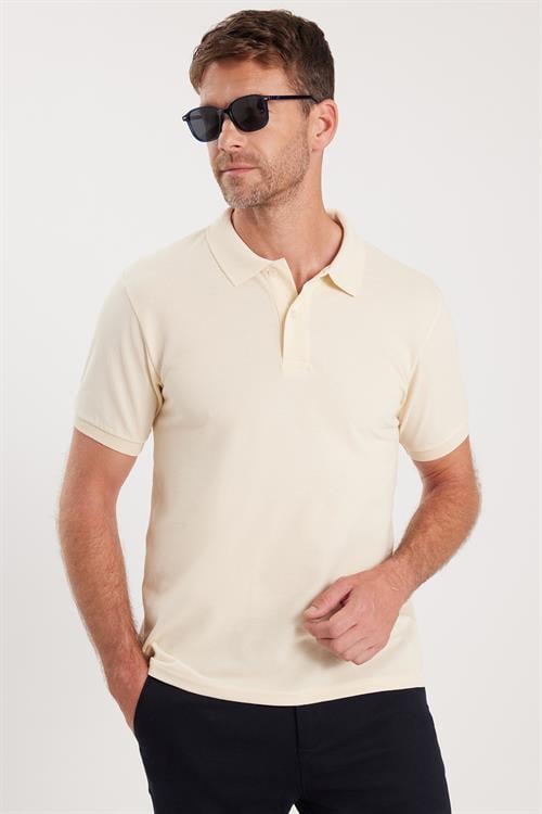 Erkek Slim Fit Dar Kesim Pamuklu Yumuşak Dokulu Serin Tutan Kumaş Düz Pike Sarı Polo Yaka Tişört