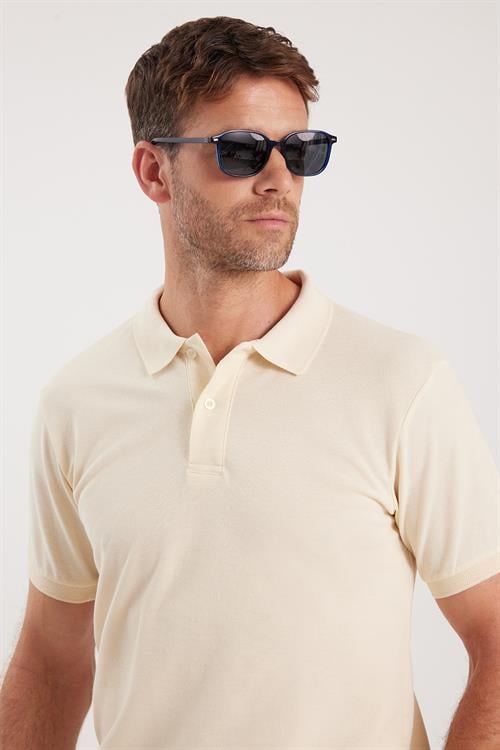 Erkek Slim Fit Dar Kesim Pamuklu Yumuşak Dokulu Serin Tutan Kumaş Düz Pike Sarı Polo Yaka Tişört