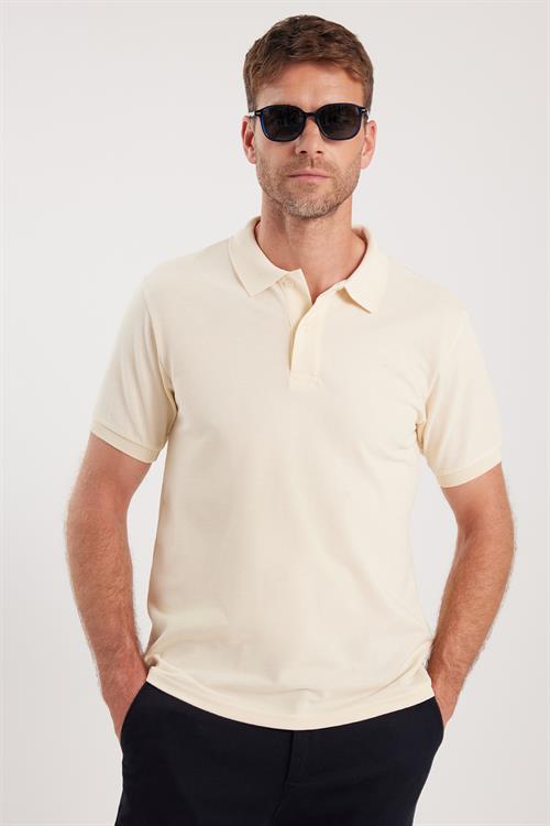 Erkek Slim Fit Dar Kesim Pamuklu Yumuşak Dokulu Serin Tutan Kumaş Düz Pike Sarı Polo Yaka Tişört