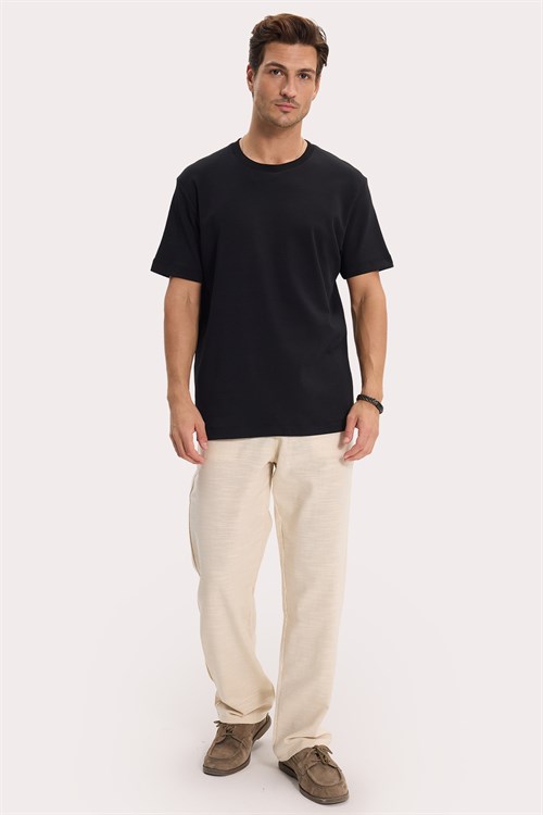 Unisex Relax Fit Rahat Kesim %100 Pamuk Yumuşak Dokulu Hafif Kalın Basic Bisiklet Yaka Siyah Tişört