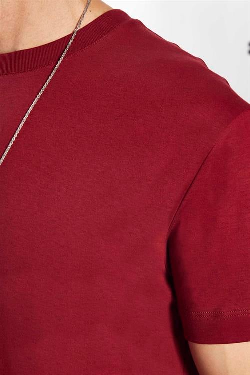 Unisex Relax Fit Rahat Kesim %100 Pamuk Yumuşak Dokulu Hafif Kalın Basic Bisiklet Yaka Bordo Tişört