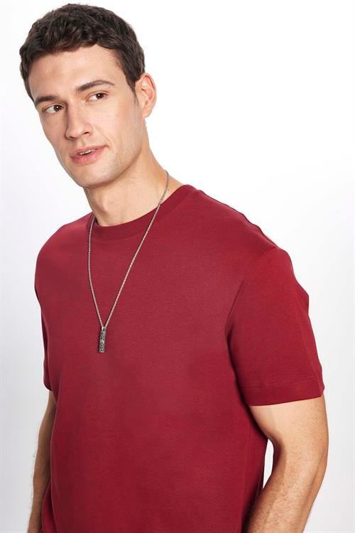 Unisex Relax Fit Rahat Kesim %100 Pamuk Yumuşak Dokulu Hafif Kalın Basic Bisiklet Yaka Bordo Tişört