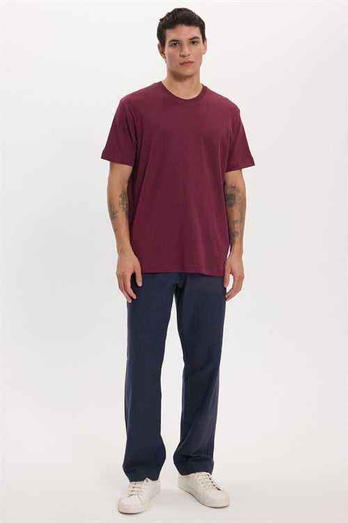 Unisex Relax Fit Rahat Kesim %100 Pamuk Yumuşak Dokulu Hafif Kalın Bordo Bisiklet Yaka Tişört