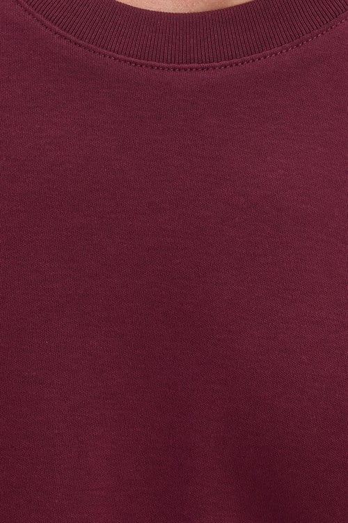 Unisex Relax Fit Rahat Kesim %100 Pamuk Yumuşak Dokulu Hafif Kalın Bordo Bisiklet Yaka Tişört