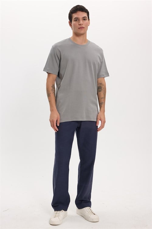 Unisex Relax Fit Rahat Kesim %100 Pamuk Yumuşak Dokulu Hafif Kalın Gri Bisiklet Yaka Tişört