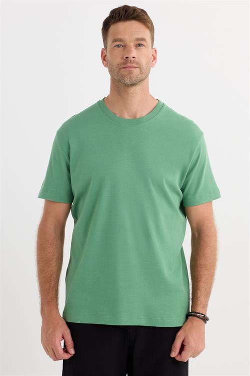 Unisex Relax Fit Rahat Kesim %100 Pamuk Yumuşak Dokulu Hafif Kalın Yeşil Bisiklet Yaka Tişört