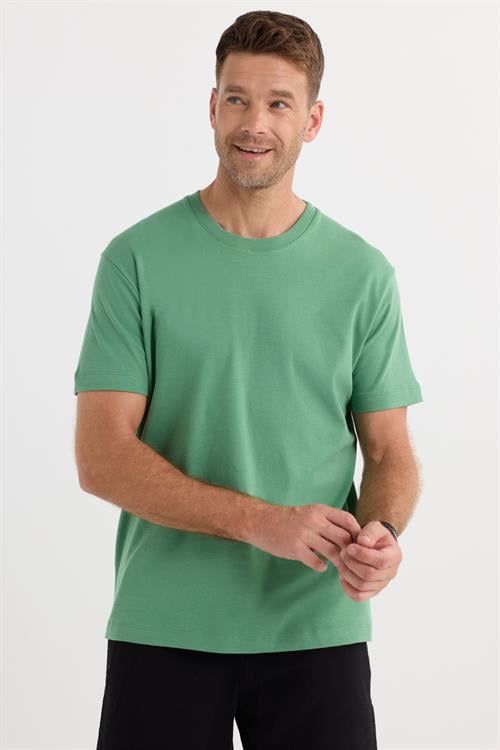 Unisex Relax Fit Rahat Kesim %100 Pamuk Yumuşak Dokulu Hafif Kalın Yeşil Bisiklet Yaka Tişört