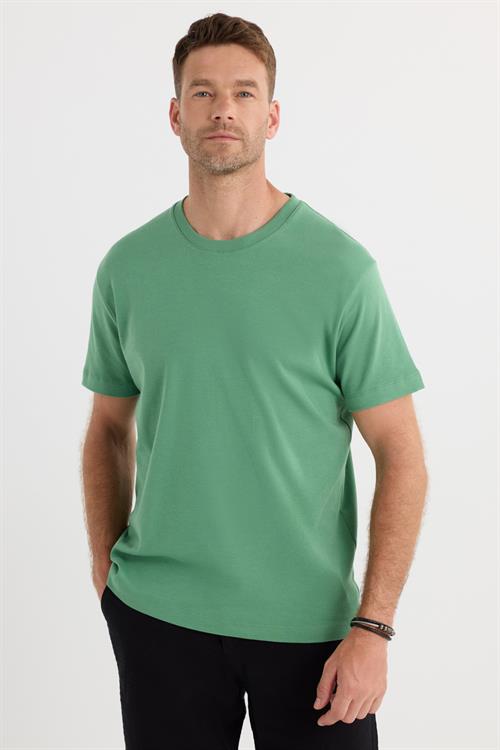 Unisex Relax Fit Rahat Kesim %100 Pamuk Yumuşak Dokulu Hafif Kalın Yeşil Bisiklet Yaka Tişört