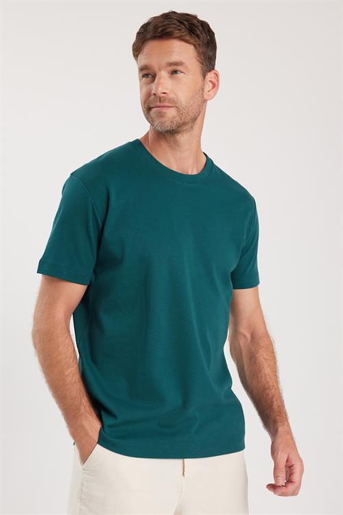 Unisex Relax Fit Rahat Kesim %100 Pamuk Yumuşak Dokulu Hafif Kalın Yeşil Bisiklet Yaka Tişört