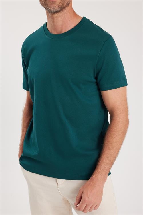 Unisex Relax Fit Rahat Kesim %100 Pamuk Yumuşak Dokulu Hafif Kalın Yeşil Bisiklet Yaka Tişört