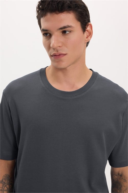 Unisex Relax Fit Rahat Kesim %100 Pamuk Yumuşak Dokulu Hafif Kalın Füme Bisiklet Yaka Tişört