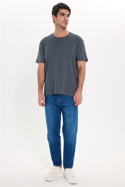 Unisex Relax Fit Rahat Kesim %100 Pamuk Yumuşak Dokulu Hafif Kalın Füme Bisiklet Yaka Tişört
